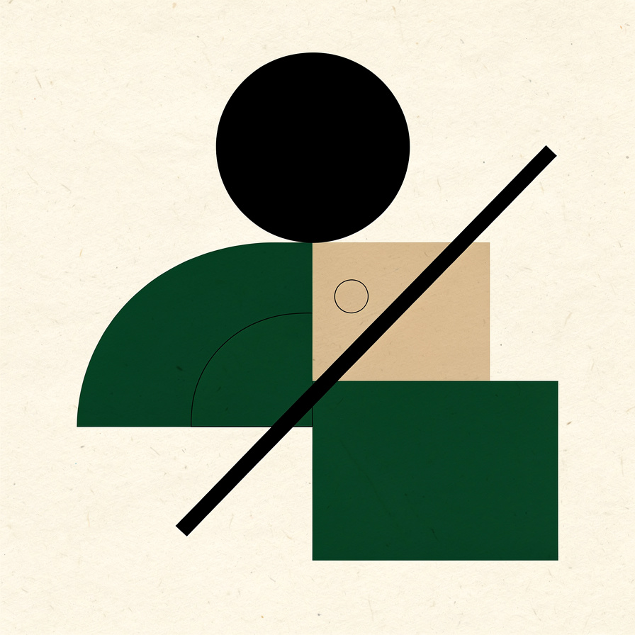 Abstract geometric portrait of S. M. Sujan in ink, forest green and sand on paper