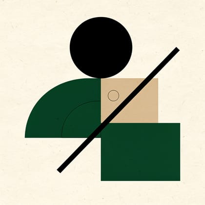 Abstract geometric portrait of S. M. Sujan in ink, forest green and sand on paper