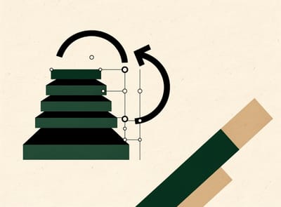Abstract geometric illustration of stepped database migration layers